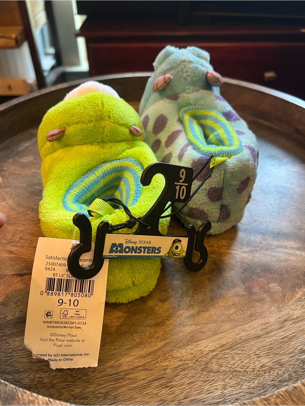 Disney Pixar Monsters Inc. Plush Slippers — Green & Lavender